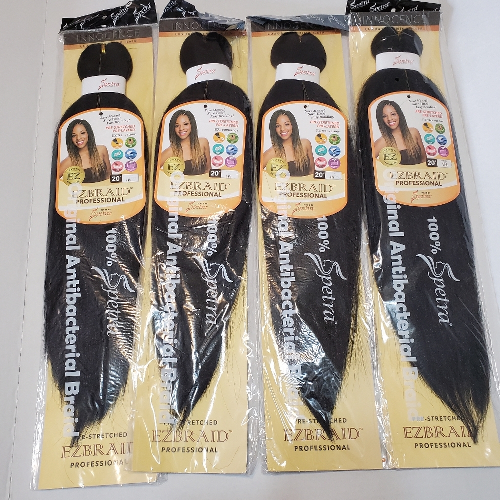 20 " EZ Braiding Hair - Color 1B - Value Bundle of 4 Packages of Hair